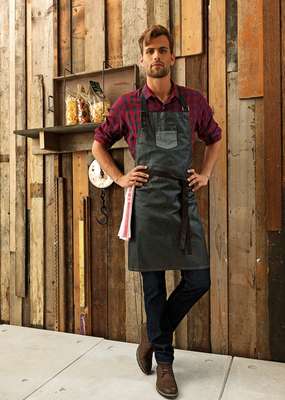 \"DIVISION\" WAXED LOOK DENIM BIB APRON WITH FAUX LEATHER