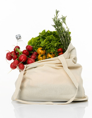 Cotton bag with sidefold, long handles