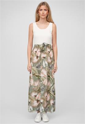 Cloud5ive Damen Tank Top Maxi Kleid 2-Tone mit Bindegürtel Tropical Print green L