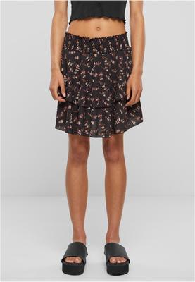 Cloud5ive Damen kurzer Volantrock mit breiten Bund Blumen Print black L