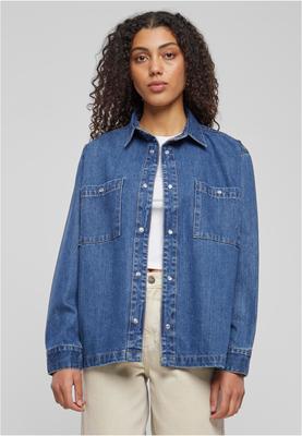 Ladies Oversized Denim Shirt mid indigo washed L
