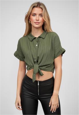 Crop Bluse mit Knopfleiste und Knoten military green L