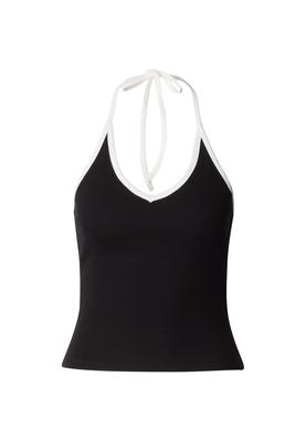 Ladies Contrast Piping Neckholder Top 2-Pack black+offwhite L