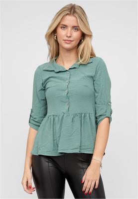 Turn-Up Schösschen Bluse mit Knopfleiste green L