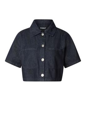 Ladies Cropped Light Denim Shirt blue rinsed washed L