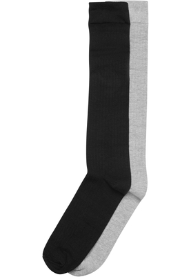 High Knee Socks 2-Pack black+heathergrey 43-46