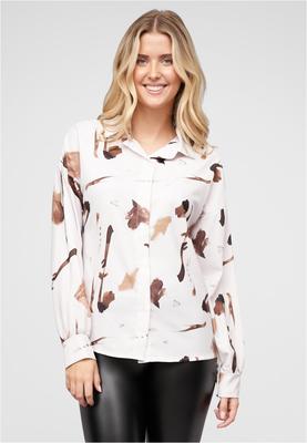 Langarm Bluse mit Knopfleiste und All Over Abstrakt Print beige L