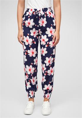 Viskose Hose mit Bündchen 2-Pockets & Big Flowers navy L