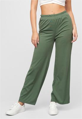 Sommer Hose mit weitem Beinschnitt und Ribbed Material military green L