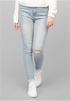 High-Waist Skinny Jeans Hose mit Destroy Details 5 Pockets medium blue L
