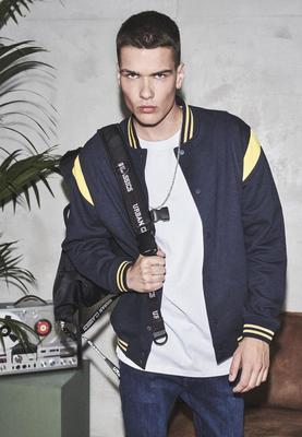 Inset College Sweat Jacket blk/wht L