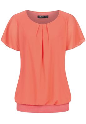 Cloud5ive Damen Chiffon Top 2-lagig mit Fledermausärmeln coral rose L