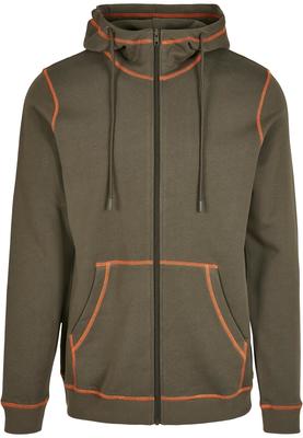 Organic Contrast Flatlock Stitched Zip Hoody olive/rustred L