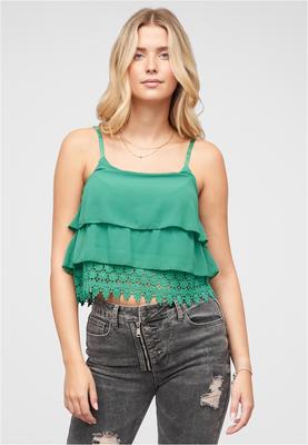 Chiffon Stufen Top mit Spitze 3-lagig dark green L