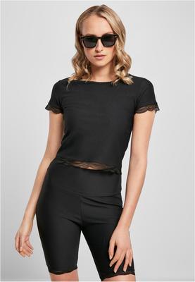 Ladies Cropped Lace Hem Tee black 3XL