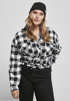 Ladies Short Oversized Check Shirt black/white 3XL