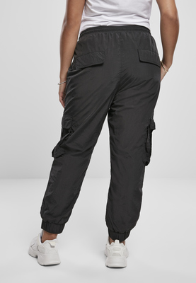 Ladies High Waist Crinkle Nylon Cargo Pants black M - MERCHYOU