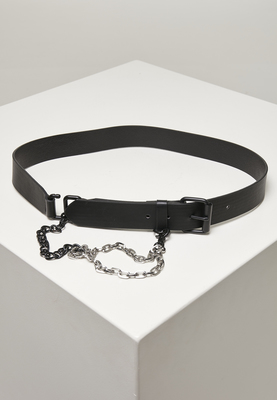Imitation Leather Belt With Metal Chain black L/XL