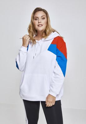 Ladies Oversize 3-Tone Block Hoody wht/firered/brightblue L
