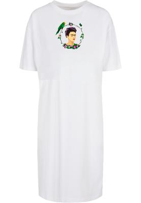 Ladies Frida Kahlo - Botanic frame Organic Oversized Slit Tee Dress white S