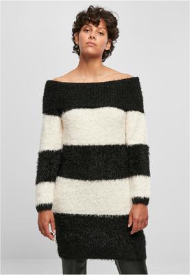 Ladies Off Shoulder Feather Dress black/whitesand 3XL