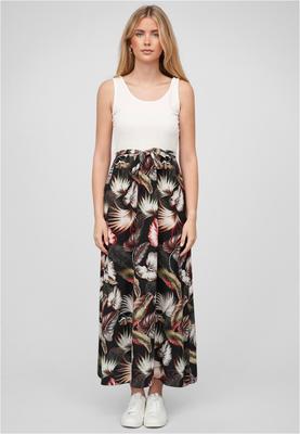 Cloud5ive Damen Tank Top Maxi Kleid 2-Tone mit Bindegürtel Tropical Print white/black L