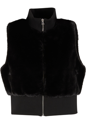 Ladies Cropped Faux Fur Vest black L