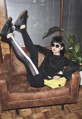 Ladies Tech Mesh Striped Pocket Leggings blk/wht 3XL