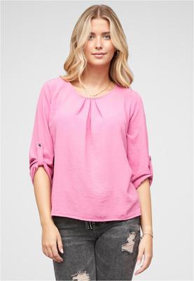 Turn-Up Blusen Shirt mit Raffdetail am Kragen pink L