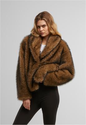 Ladies Short Faux Fur Jacket brown/black 3XL