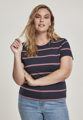 Ladies Yarn Dyed Skate Stripe Cropped Tee midnightnavy/red 3XL
