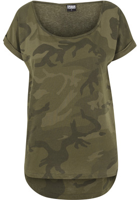 Ladies Camo Back Shaped Tee olive camo L