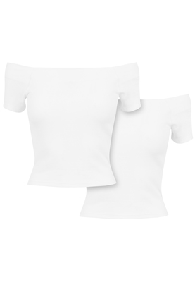 Ladies Off Shoulder Rib Tee 2-Pack black+white L