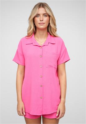 Musselin Kurzarm Hemd mit Knopfleiste und Brusttasche pink L