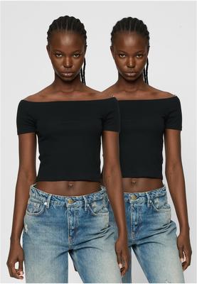Ladies Organic Off Shoulder Rib Tee 2-Pack black+white 3XL
