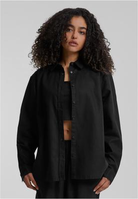 Ladies Linen Mixed Oversized Shirt black 3XL
