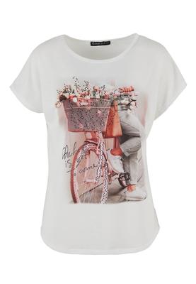 Cloud5ive Damen Viskose T-Shirt mit Fahrrad Print white L