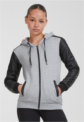 Ladies Diamond Leather Imitation Sleeve Zip Hoody blk/blk L