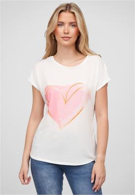 Cloud5ive Damen T-Shirt mit Herz Print und Rundhals white L