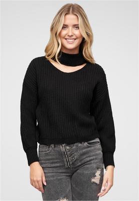 Pullover mit Stehrollkragen und V-Ausschnitt black L