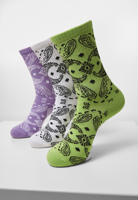 Bandana Pattern Socks 3-Pack white+lilac+lime 43-46