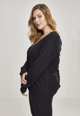 Ladies Back Lace Up Sweater black 3XL