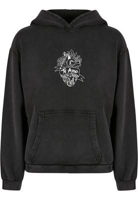 Ladies Frida Kahlo - Te amo outline Acid Washed Oversize Hoody black XXL