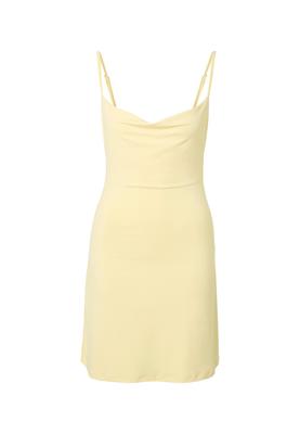 Ladies Mini Waterfall Neckline Dress paleyellow L
