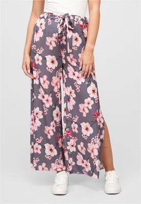High-Waist Sommerhose mit Blumen Print grey L