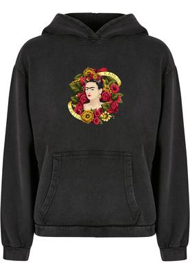 Ladies Frida Kahlo - Much flowers Acid Washed Oversize Hoody black 5XL