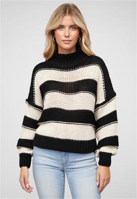 Strick-Sweater Pullover mit High-Neck und Streifen-Muster black/beige L