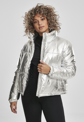 Ladies Metalic Puffer Jacket silver 3XL