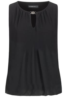 Cloud5ive Damen Chiffon Top mit Schlüsselloch-Kragen und Deko-Schnalle black L