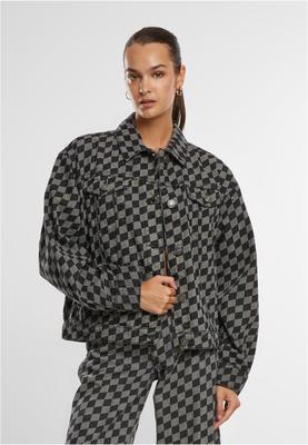 Ladies 80s Oversized Laser Printed Denim Jacket blacklasercheck 3XL